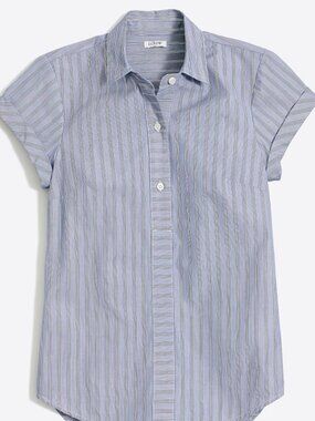 J.Crew Factory Blue & White Striped Short Sleeve Popover Blouse - Size S